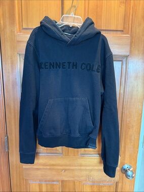 Kenneth Cole Black Embossed Pullover Hoodie with Logo Size Men’s Small
